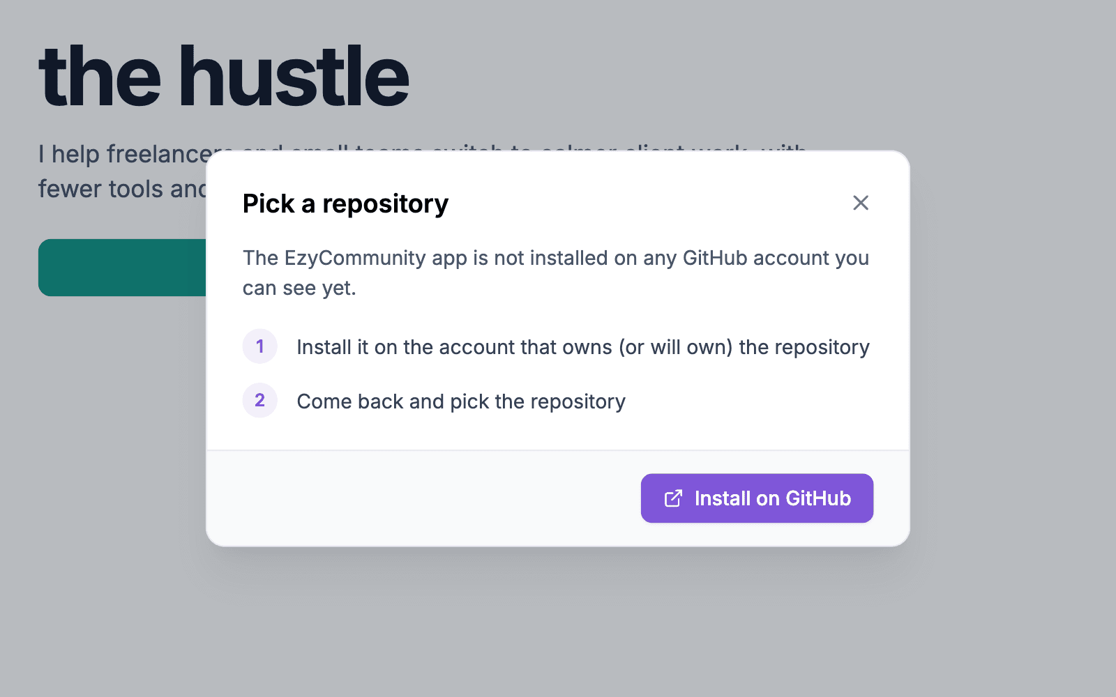 Pick a GitHub repository dialog